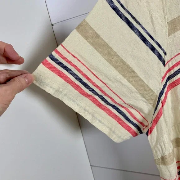 CJ Banks Striped V Neck Tunic Dress Coverup Women 14W Linen Blend Beachy Coastal - Picture 10 of 13